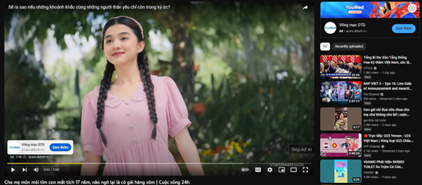 Emotional clip được quảng cáo trên Youtube theo dạng skippable in-stream ads 